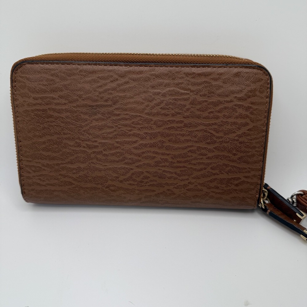 Calvin‎ Klein Womens Zip Around Wristlet Wallet Cognac Textured Faux Leather